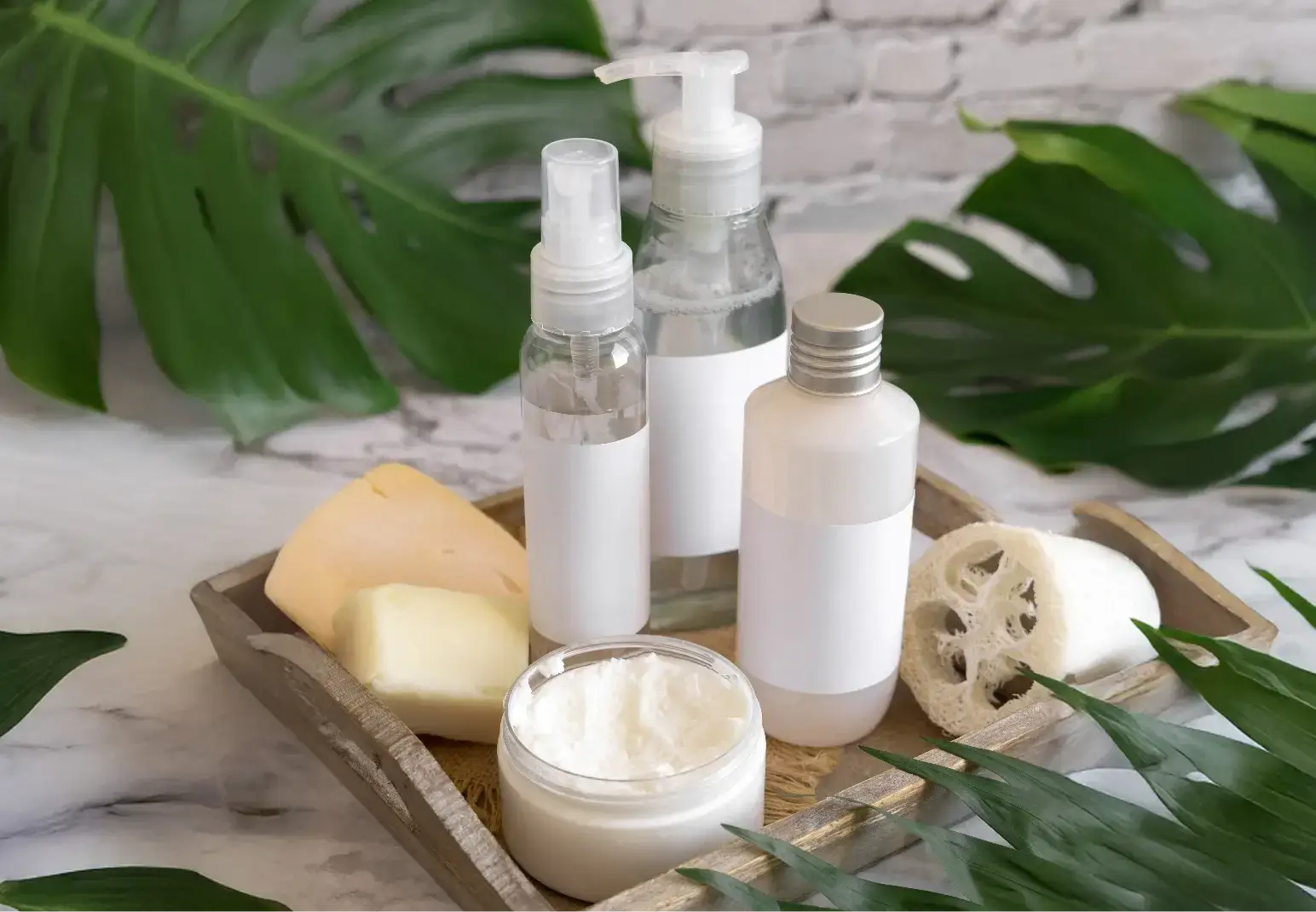 Hotel toiletries on a tray