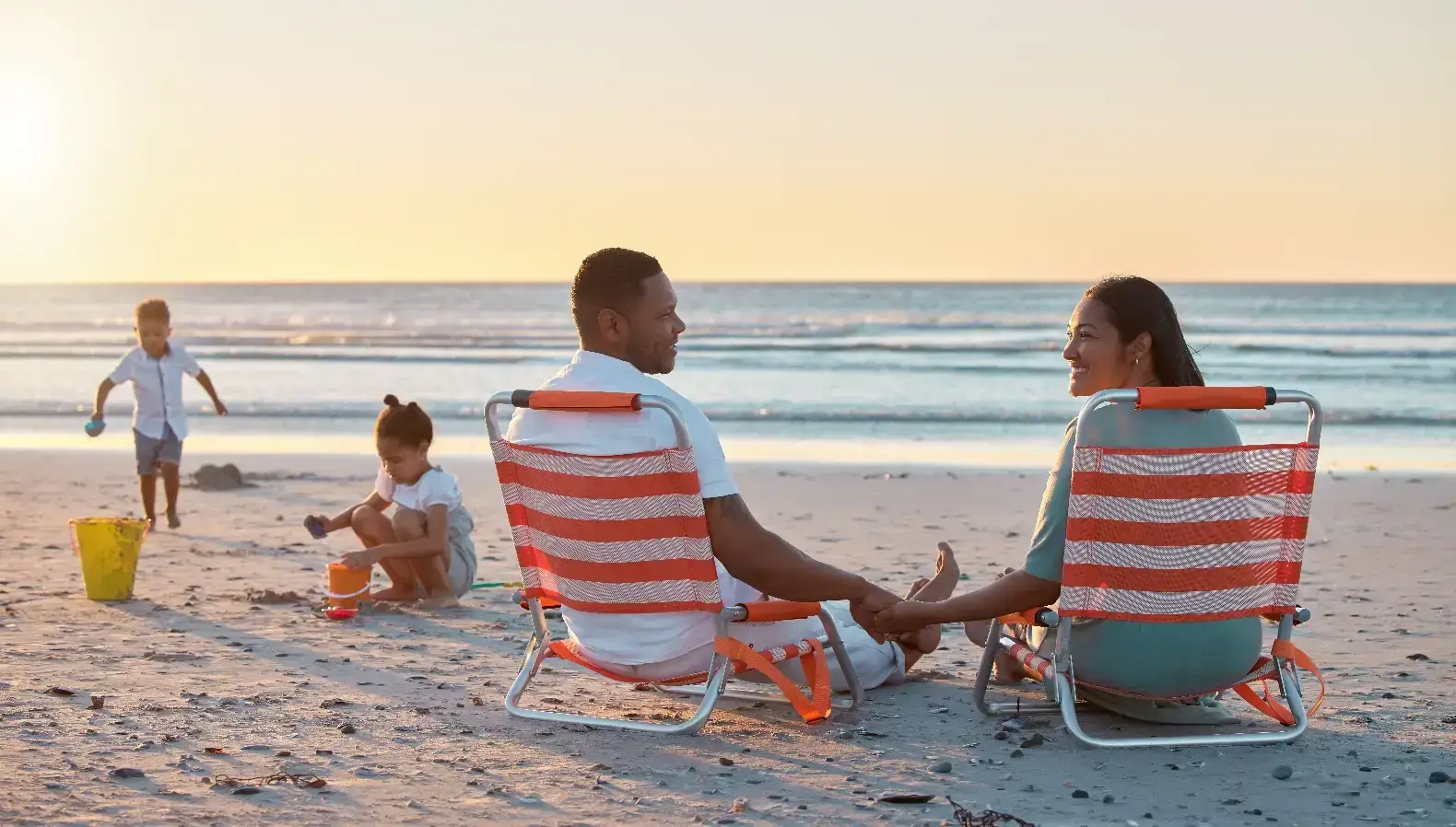 Family playing on Point Pleasant Beach in New Jersey