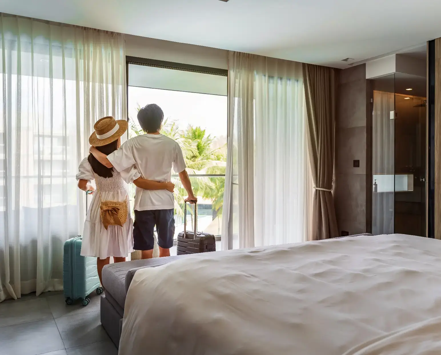 Young couple in a hotel room